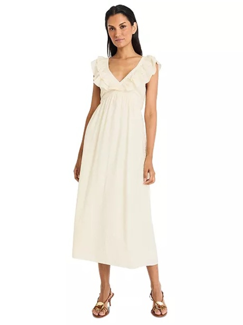 The Good Journey Flutter Sleeve V-Neck Tie-Back Midi Dress Ivory XS NWT